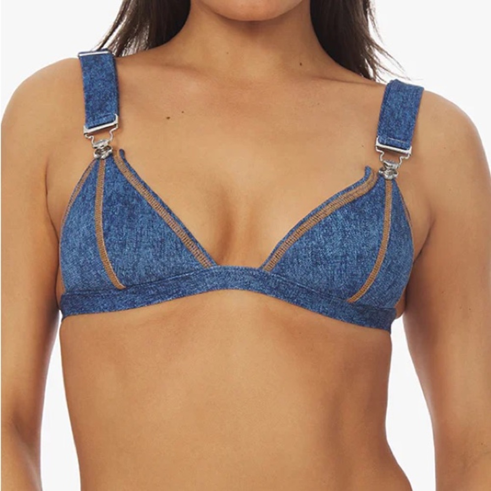 WeWoreWhat Triangle Denim Bikini Top | Dark Wash